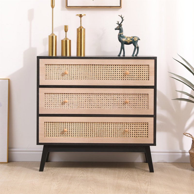 Engemann 80cm W 3 - Drawer Chest of Drawers, Natural/Black