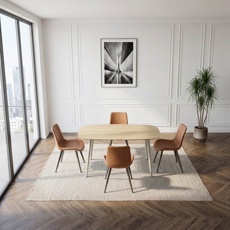 Table de salle à manger de 55 po avec 4 chaises rembourrées, Brun, Crème, crème