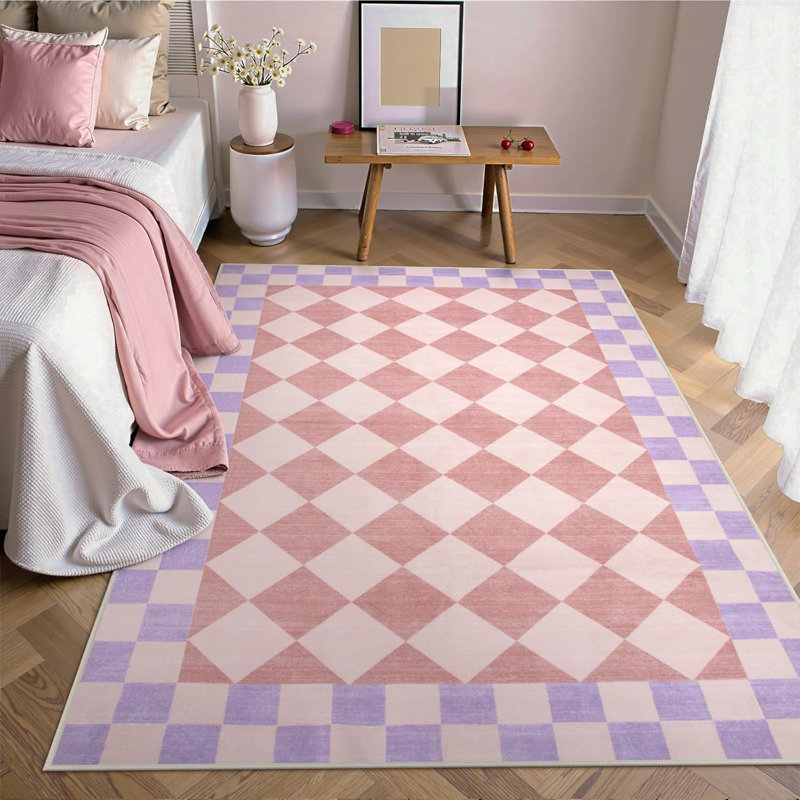  Checkered Washable Area Rug for Living Room Non-Slip Soft Stain Resistant Indoor Carpet, Rectangle 5' x 7'