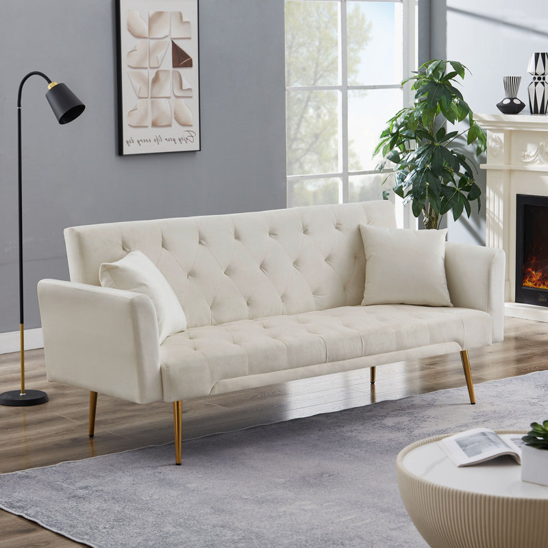 Canapé convertible en velours 71,65 po, Velours blanc