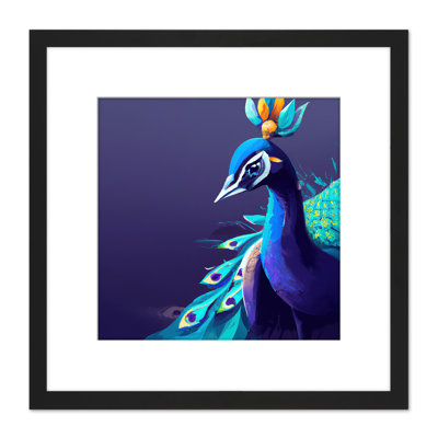 Peacock Navy Blue Bird Nature Watercolour - Single Picture Frame Painting