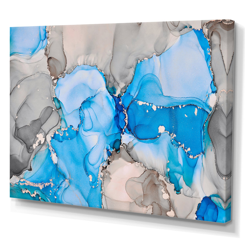 «Blue and Gray Luxury Abstract Fluid Art II», reproduction sur toile, H 40 po x l 60 po, Toile tendue