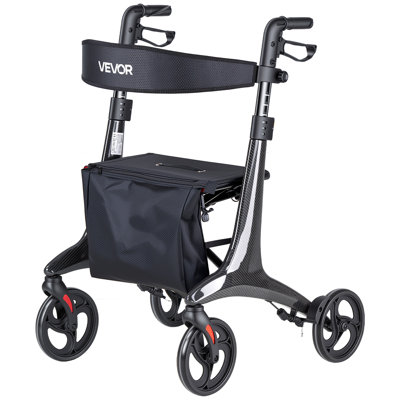 Déambulateur roulant avec siège pour personnes âgées, déambulateur léger pliable, aide à la mobilité en fibre de carbone avec roues en PVC de 8 po et poignée réglable - peut supporter jusqu'à 300 lb