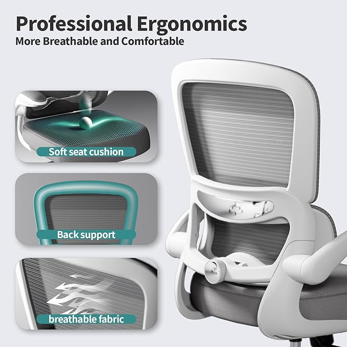 Chaise de bureau ergonomique avec support lombaire réglable, chaise d'ordinateur en filet