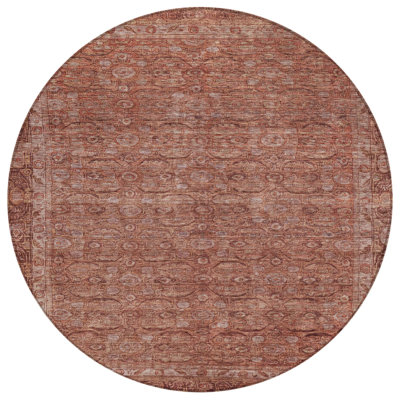 Tapis d'intérieur/extérieur rond 8' à motifs floraux, couleur terre cuite et rouille, lavable