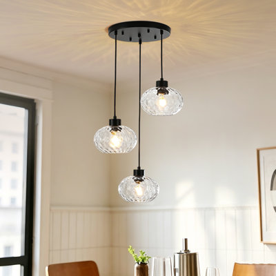3 Light Hammered Glass Pendant Light Height Adjustable Hanging Light