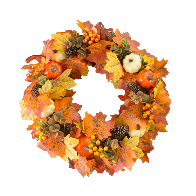 Couronne de citrouille d'Halloween faite à la main orange 20 po Ansuma