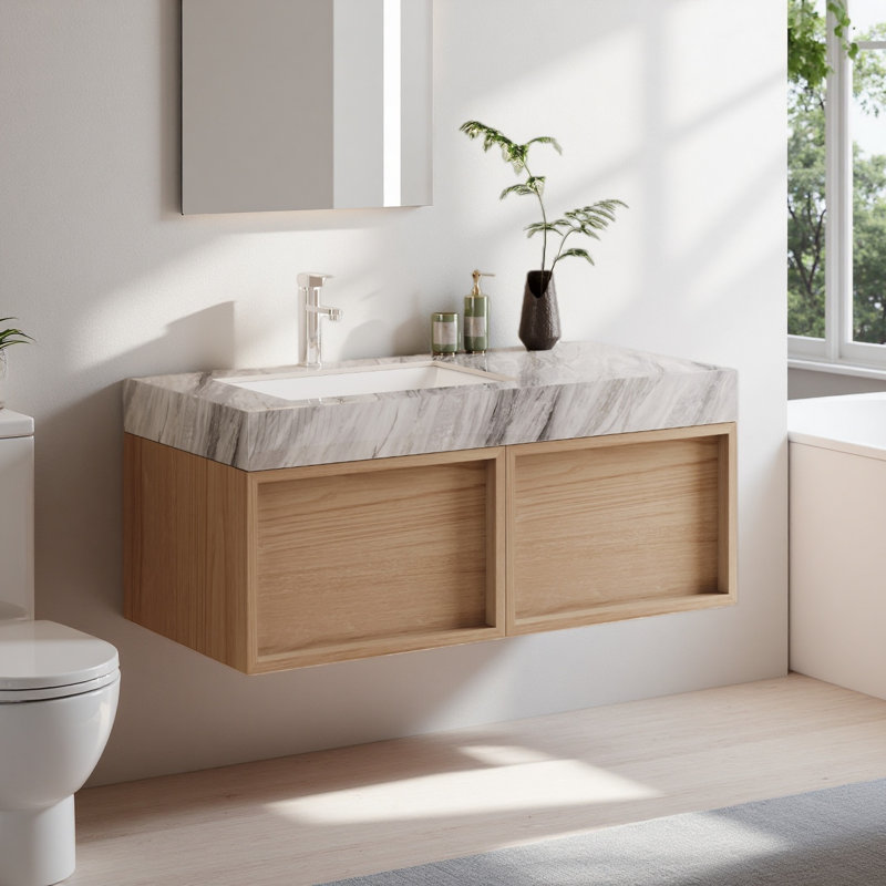 Meuble-lavabo mural simple 36 po avec texture en marbre