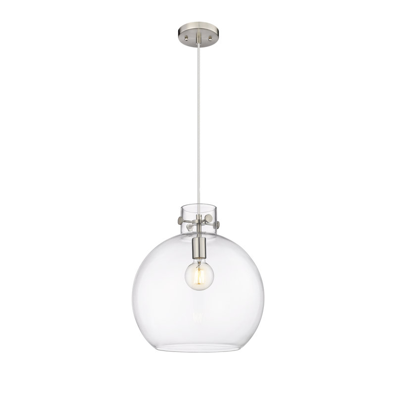 Luminaire suspendu à cordon 1 lumière 10 po Lantz, H 15,38 po x l 14 po x P 14 po, Transparent, Nickel satiné