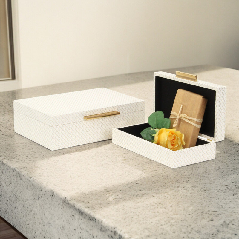 Mariline Elegant Fish Scale Pattern Rectangular Box Set,  White