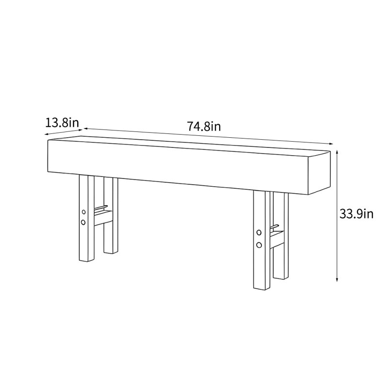 Console américaine de style champêtre rétro, H 33,9 po x l 74,8 po x P 13,8 po