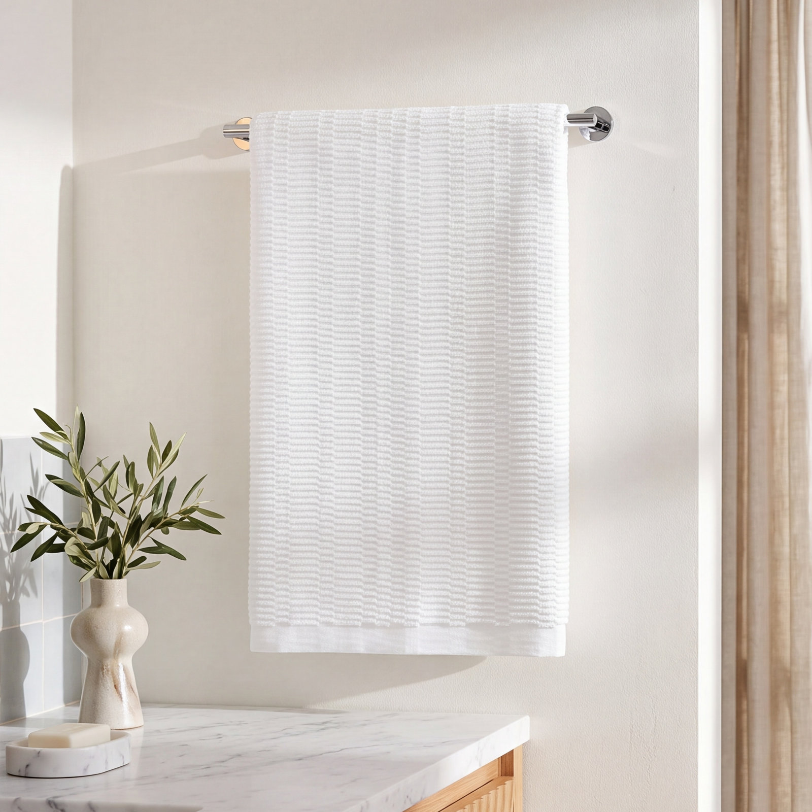 Geometric Cotton Washcloth, White