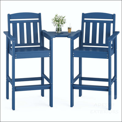Ensemble de 2 tabourets de bar en PEHD Adirondack avec plateau amovible et trou pour parasol