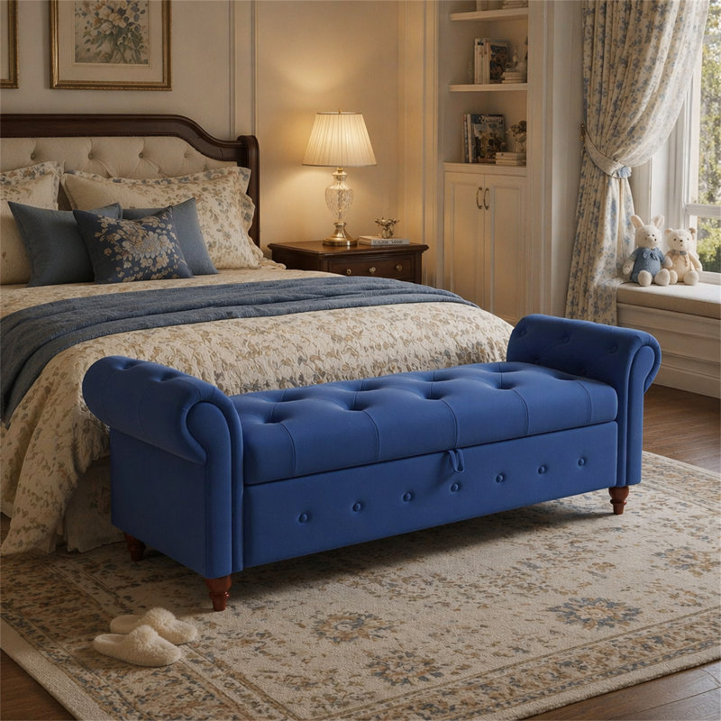 Banc de lit en tissu bleu marine, Marine