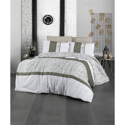 Ensemble de housse de couette 3 pièces en mélange de coton vert / blanc Soper