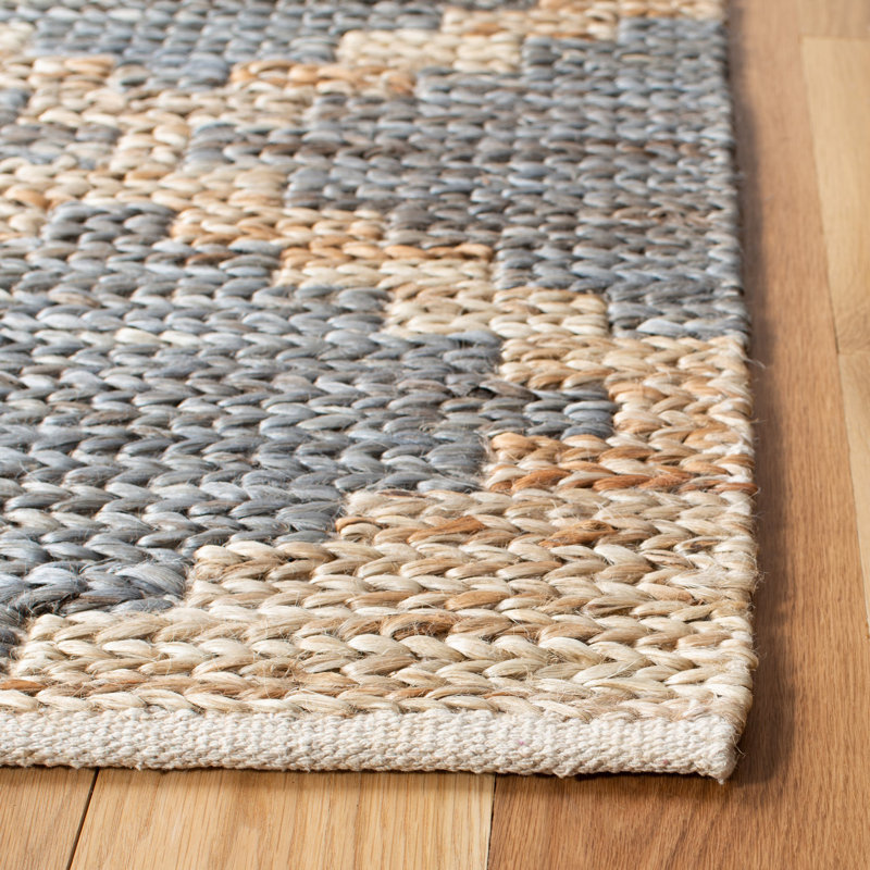 Adeli Geometric Handmade Flatweave Jute Natural/Gray Area Rug, Runner 2'3" x 9'