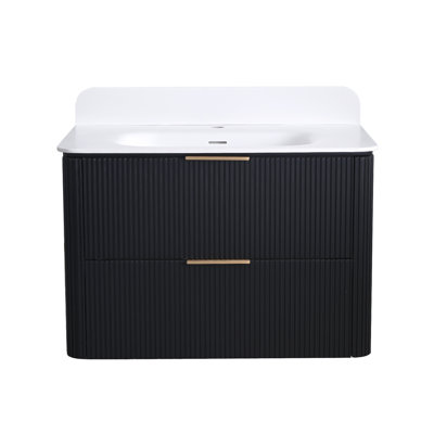 Meuble-lavabo mural en bois massif de 30 po avec lavabo et dosseret en acrylique simple