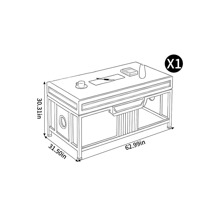 Bureau minimaliste moderne de style chinois, H 30,31 po x l 62,99 po x P 31,5 po
