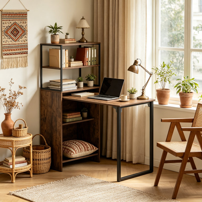 Steel Writing Desk, Rustic Brown