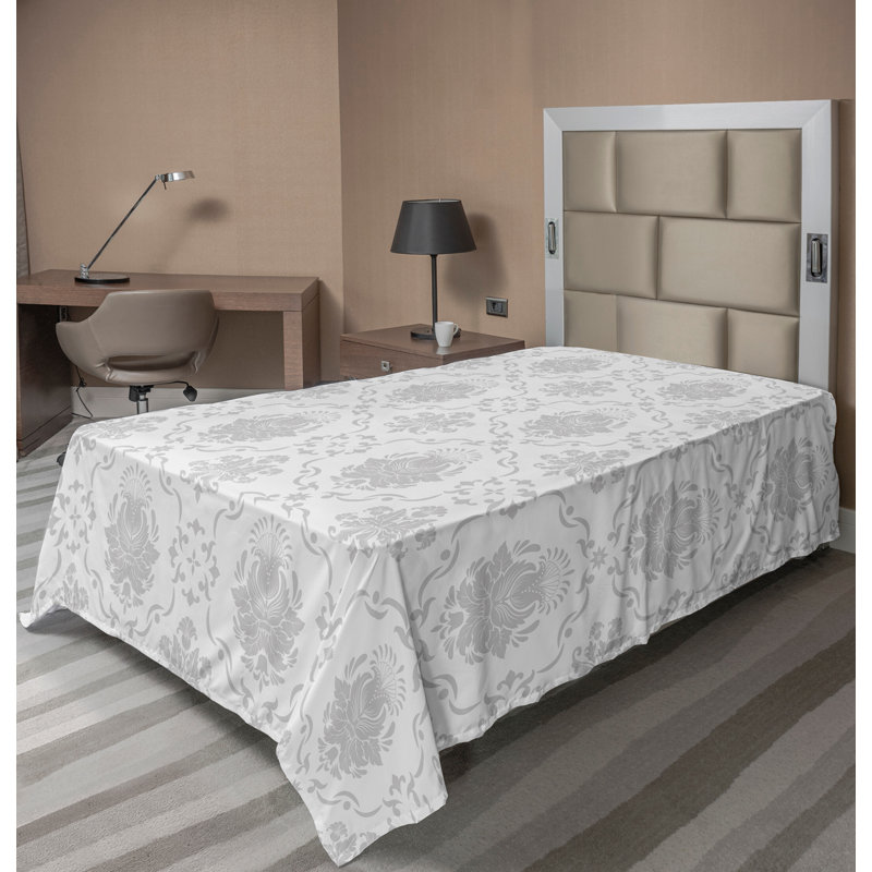Ambesonne Nature Top Flat Sheet Glisten Fish Sunlight King Blue Purple White, Drap plat pour lit simple, Damas gris
