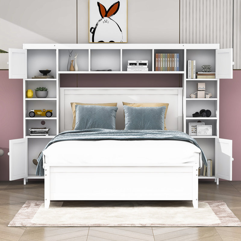 Lit plateforme double avec rangement Milpara, Blanc