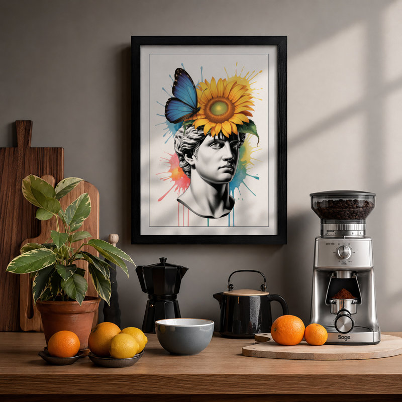 Crowned in Sunflower Eclectic - Framed Print, A2 - 59.4 x 42.0 cm, Black