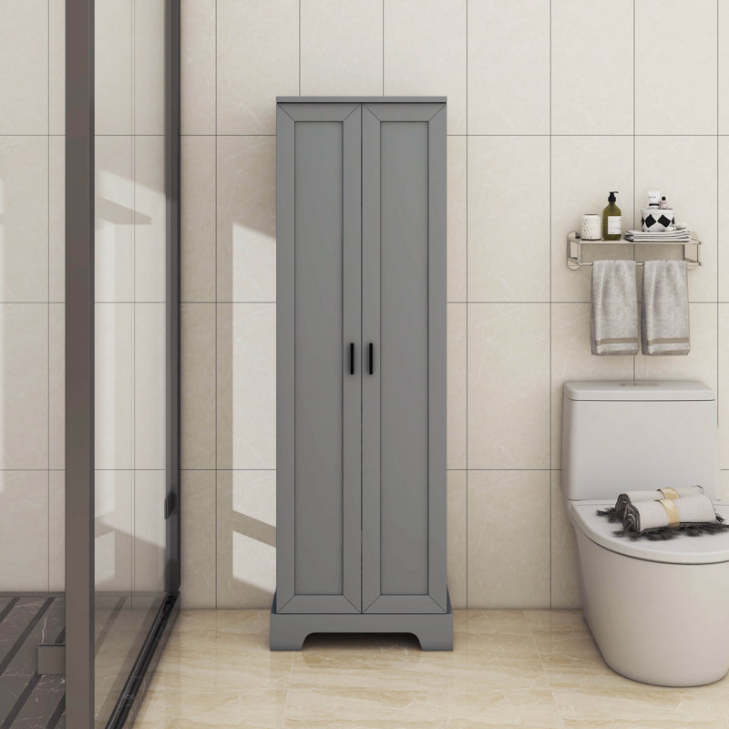 Armoire de rangement avec deux portes pour salle de bain, bureau, tablette réglable, Gris