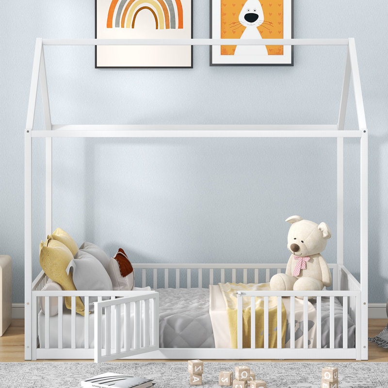 Metal House-Shaped Canopy Bed, White, Full