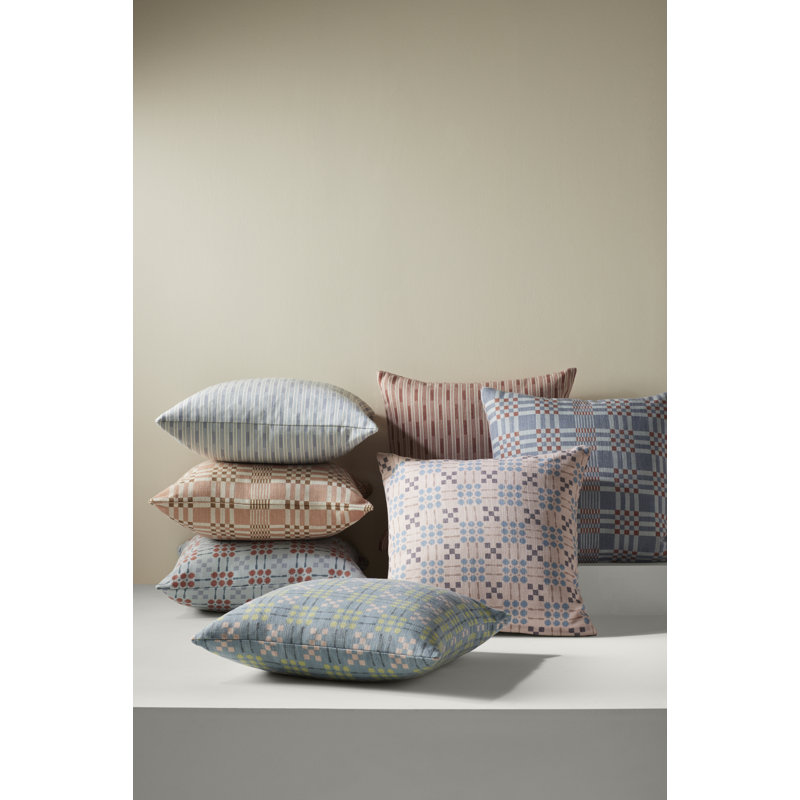 Gridwork Geometric Accent Pillow, Square 18", Feather, Blue