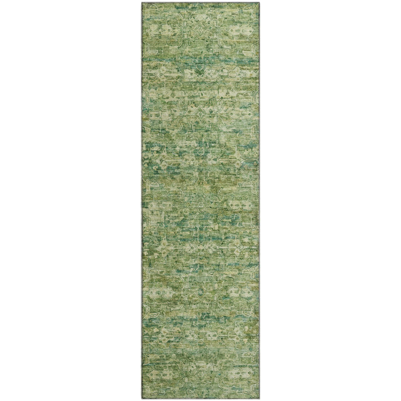 Premium Machine Washable Mayfield AMF2324 Ikat Rug, 2'3" x 7'6" Runner, Olive