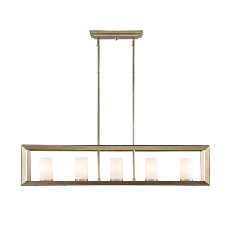 Averee 5 - Light Dimmable Linear Chandelier, Opal Glass, White Gold