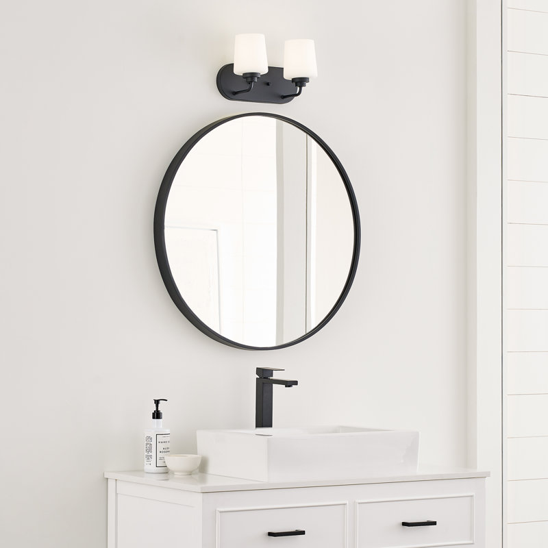 Windom 2-Light Midnight Black Dimmable Vanity Light with Etched Opal Glass