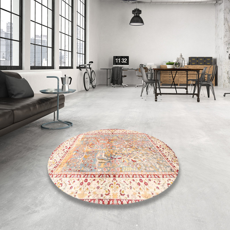 Tapis traditionnel rouge/bleu/beige area, Rond 3 pi