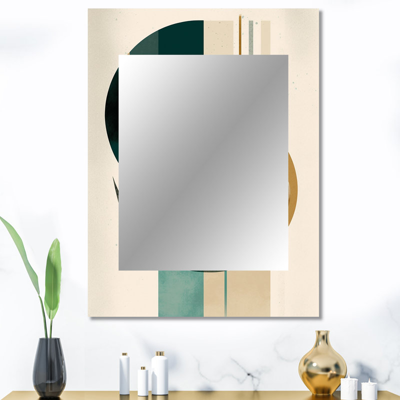 Glorious Full Moon Retro Gold & Teal Abstract - Geometric Mirror, Modern Decorative Wall Mirror, Printed Metal Art, 40" x 30"