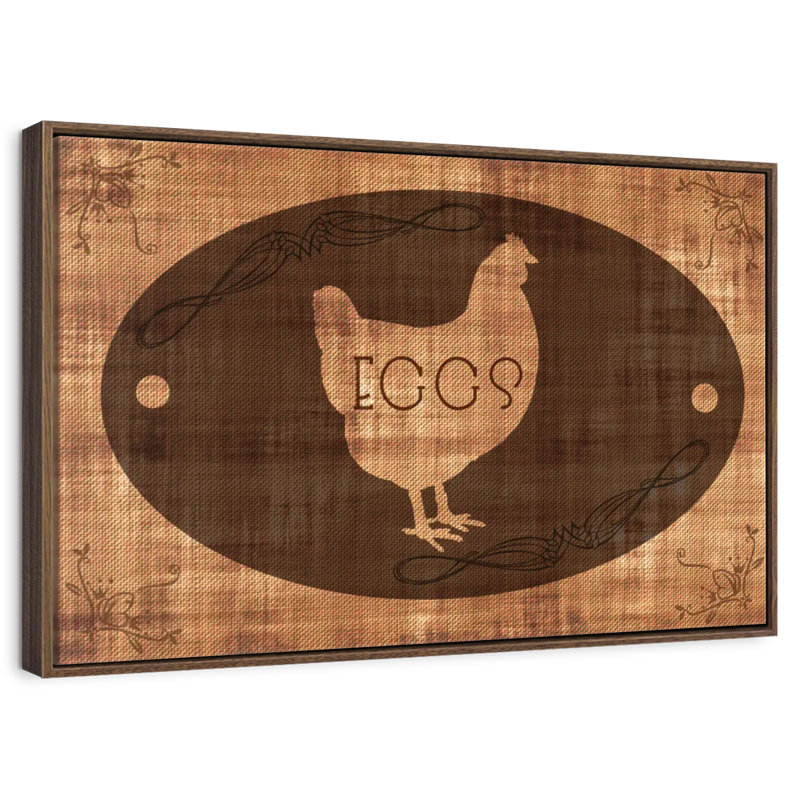 Œufs de ferme, 46 po x 31 po, Cadre flottant noyer