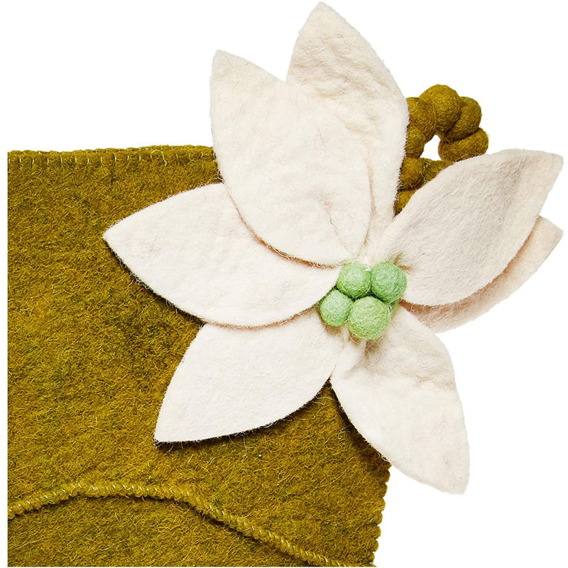 Chaussette de Noël en laine feutrée à la main - poinsettia, Vert