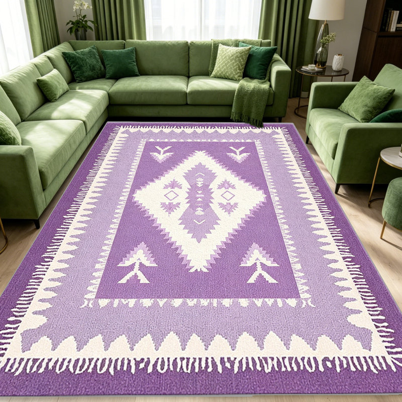 Lilac Fringe Rug   area rugs for Living Room, Soft and Comfortable, Suitable for all seasons, easy to maintain, machine washable Indoor floor mat, Under Table Farmhouse suitable for Bedroom, Dining Room, Study,  Balcony, Home Decor Patio
