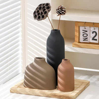Ceramic Vase Set Of 3, Modern Farmhouse Decor, Boho Flower Vase For Home, Kitchen, Bedroom, Office, Living Room, Bathroom, Bookshelf Decoration (Multicolor)