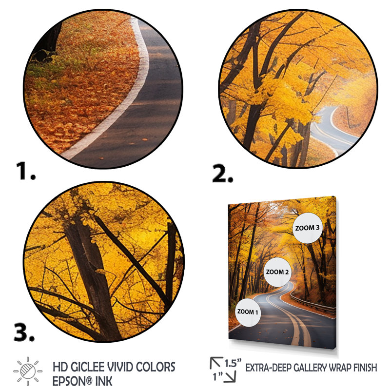 Route d'automne dorée dans la forêt I, Cadre simple noir, H 44 po x l 34 po x P 1,5 po
