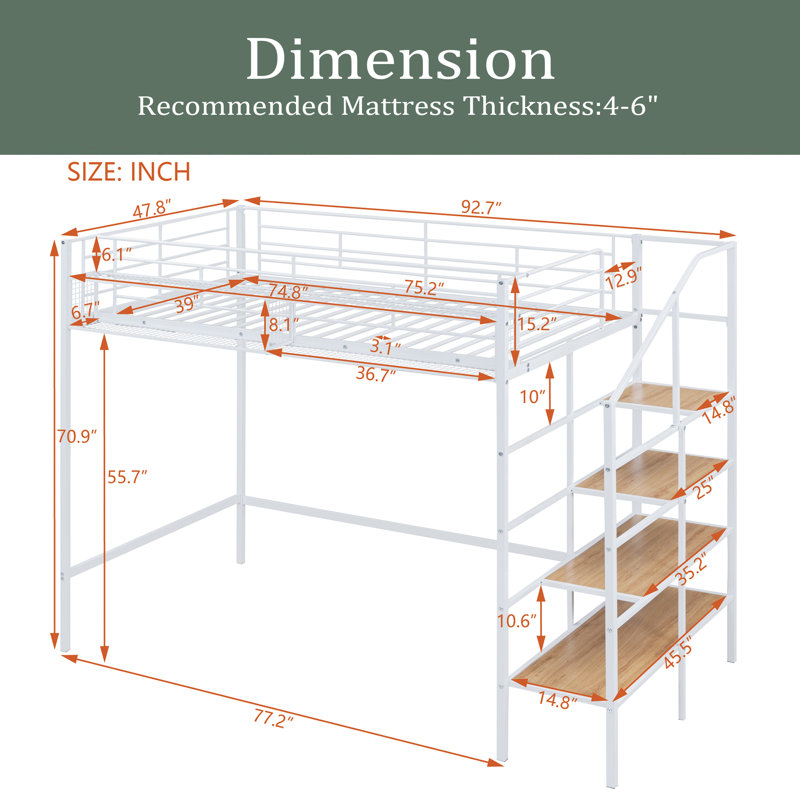 Lit mezzanine pour enfants Imalay, Simple, Blanc / brun