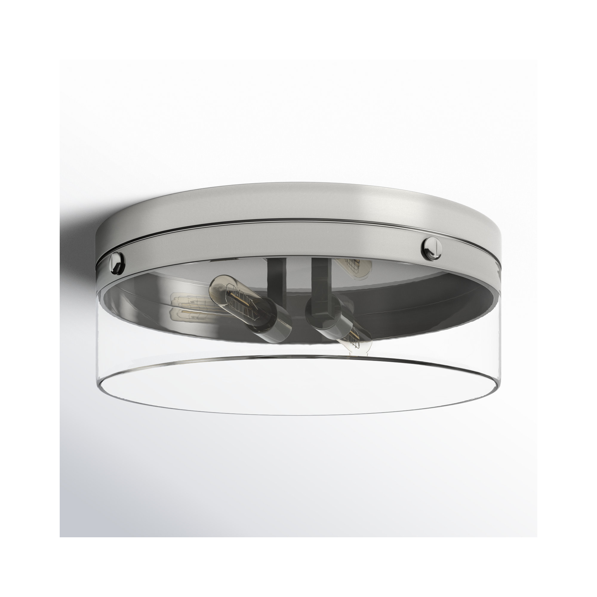 2 Light Glass Flush Mount, Polished Nickel
