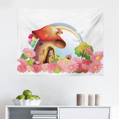 Ambesonne Mushroom Tapestry, Little Shroom House In Garden Of Flowers Rainbow Fruit Trees Circus Tent Balloons, Fabric Wall Hanging Decor For Bedroom -  East Urban Home, 52BCC536579342EFB94BD90CC208038B