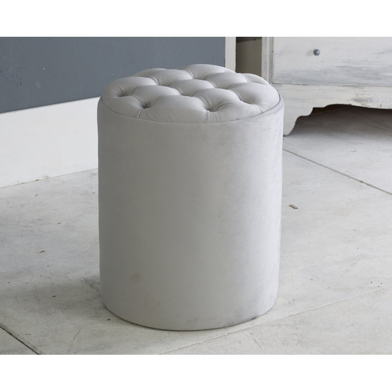 Henthorn 28cm Wide Velvet Tufted Round Solid Colour Pouffe Ottoman, Silver