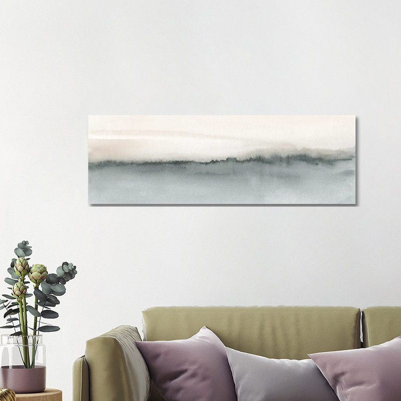 Aquarelle paysage xiv - corail doux et gris - panoramique - giclée sur toile tendue avec châssis, H 16 po x l 48 po