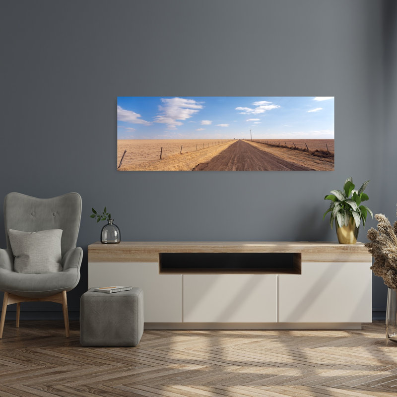 Country Road Passing Through A Landscape Texas Panhandle Texas USA by Gary Irving - Wrapped Canvas Panoramic Print
