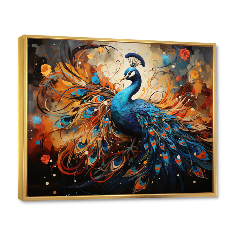 «Peacock Abstract Collage II», reproduction, Cadre flottant doré, H 16 po x l 32 po x P 1 po