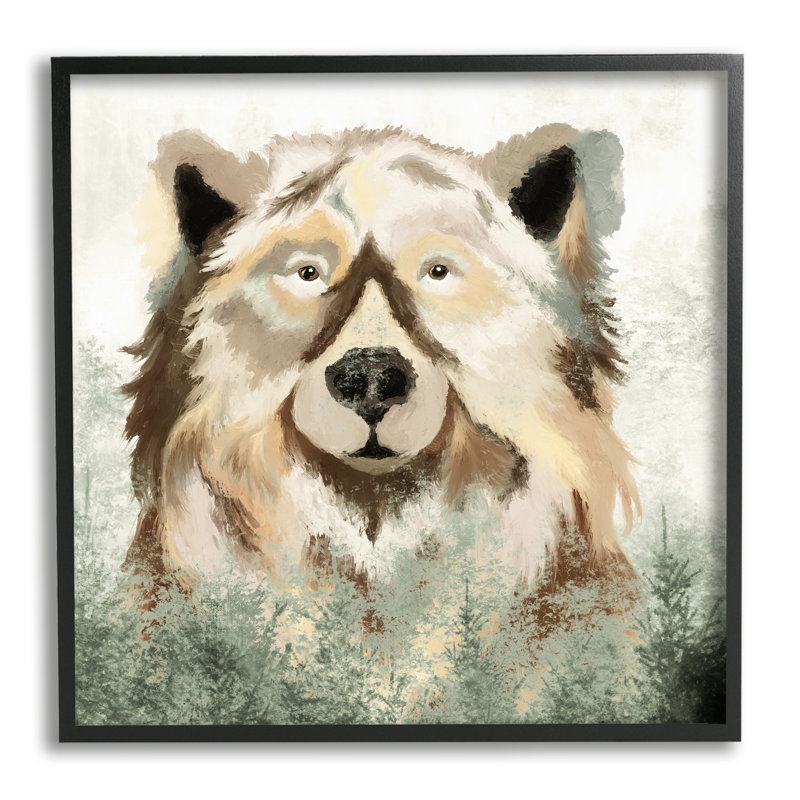 Ours, nature, forêt, arbres blancs, estampe numérique encadrée par Elizabeth Medley, Giclée encadrée noir minuit