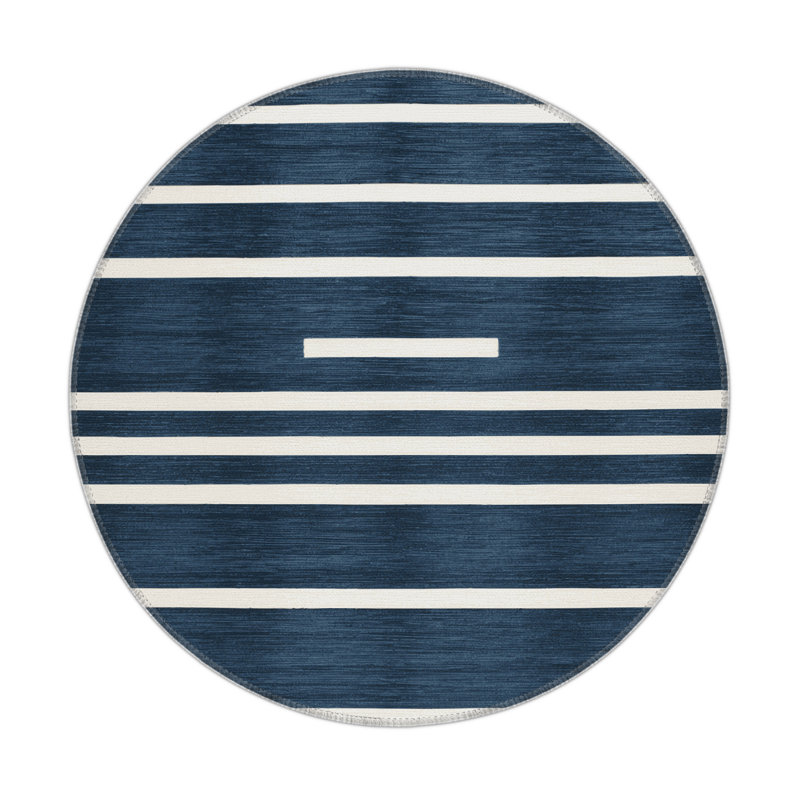 Tapis intérieur / extérieur gris HorizontalStripes, Rond 5 pi