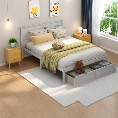 Lit plateforme peu encombrant avec rangement, conception moderne en bois de pin