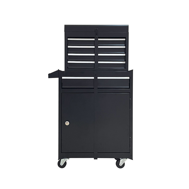 Metal Tool Cabinet Storage Box Chest With 5 Drawers Portable with Wheels, Black